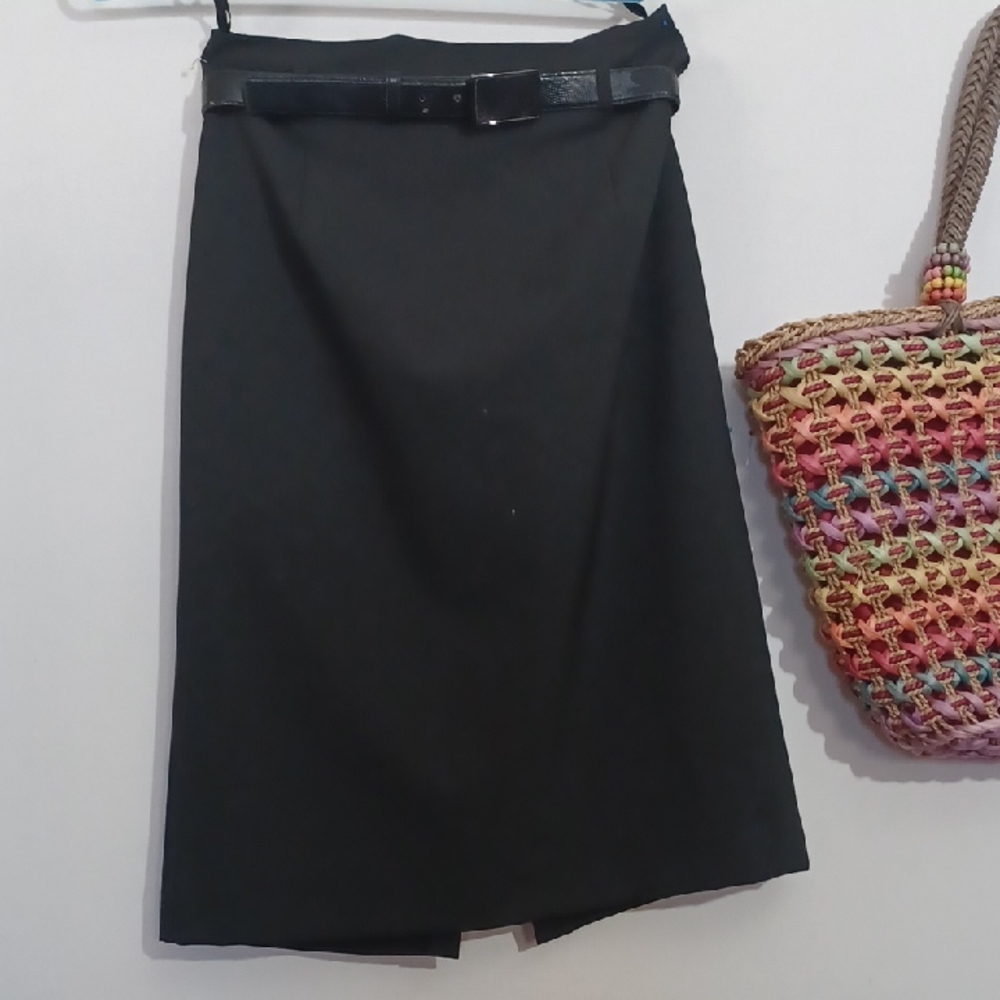 ANTONIO MELANI Elegant Black Pencil Skirt with Belt